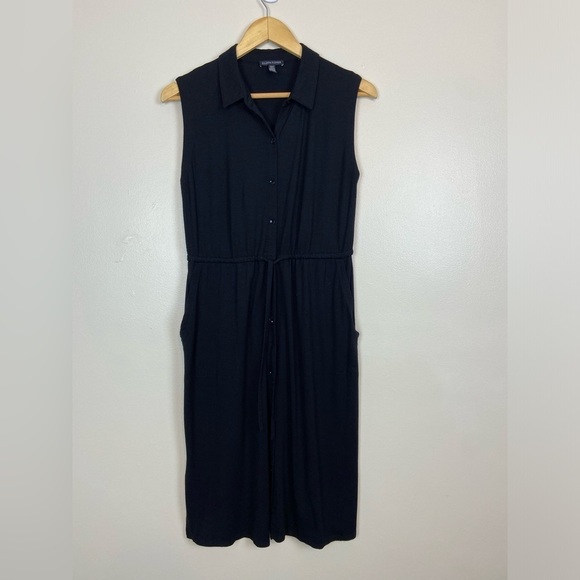 Eileen Fisher Viscose Signature Jersey Shirt Dress Button Down Drawstring Waist - Picture 2 of 6